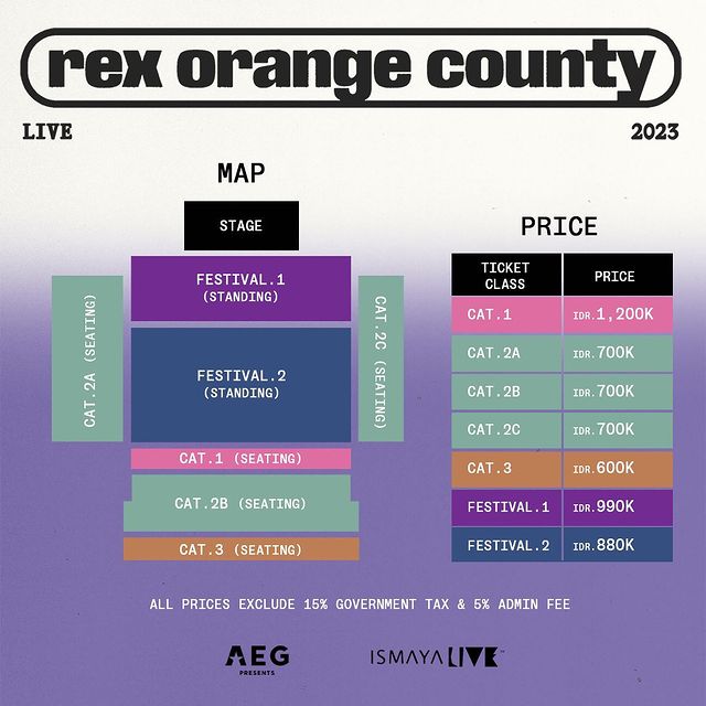 Seat Plan dan Harga Tiket Konser Rex Orange County 2023